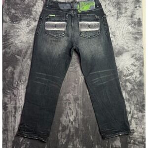 Vintage Y2K Akademiks Dark Wash Faded Baggy Jean Size 38x33 Wide Leg
